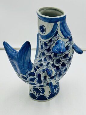 Vintage Ashley Belle Koi Fish 10" Vase Porcelain Handcrafted Gurgle Pot